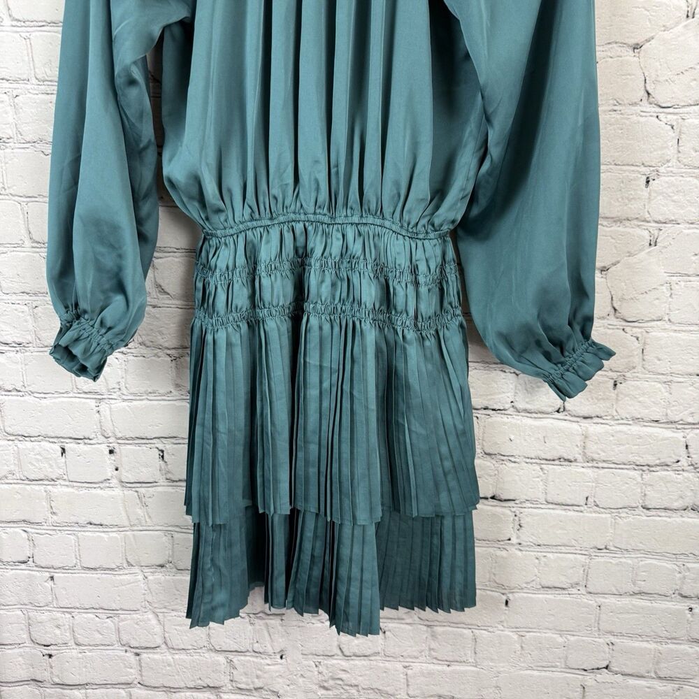 Reset By Jane Women Lana Dress in Teal Blue Size S Long Sleeves Pleated Feminine - Picture 12 of 13